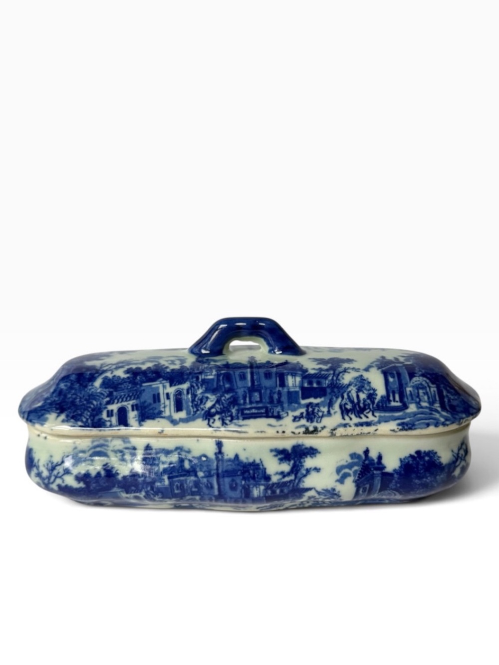 Vintage Victoria Ware Ironstone Blue Decorative Divided Trinket Vanity Dish Lid